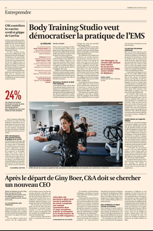 Article de L'Echo consacré à Body Training Studio
